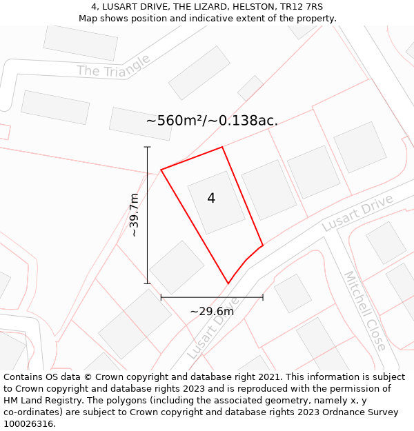 4, LUSART DRIVE, THE LIZARD, HELSTON, TR12 7RS: Plot and title map