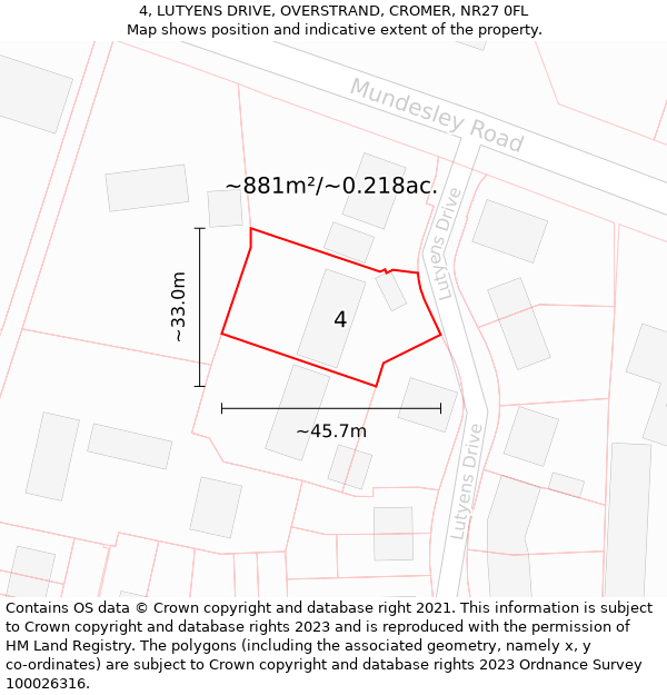 4, LUTYENS DRIVE, OVERSTRAND, CROMER, NR27 0FL: Plot and title map