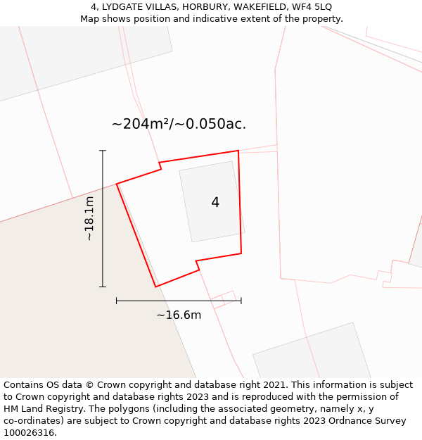 4, LYDGATE VILLAS, HORBURY, WAKEFIELD, WF4 5LQ: Plot and title map