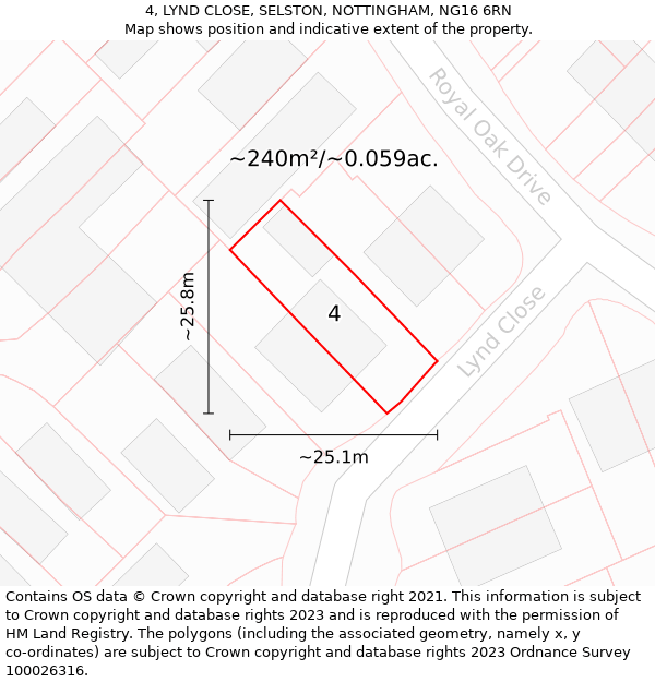 4, LYND CLOSE, SELSTON, NOTTINGHAM, NG16 6RN: Plot and title map