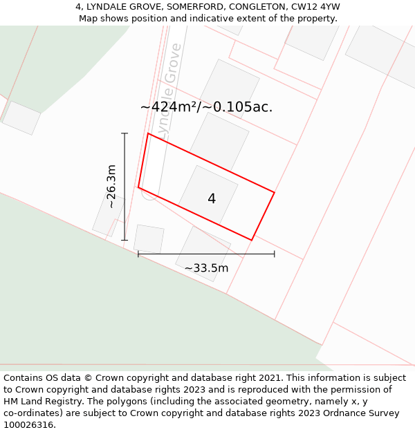 4, LYNDALE GROVE, SOMERFORD, CONGLETON, CW12 4YW: Plot and title map