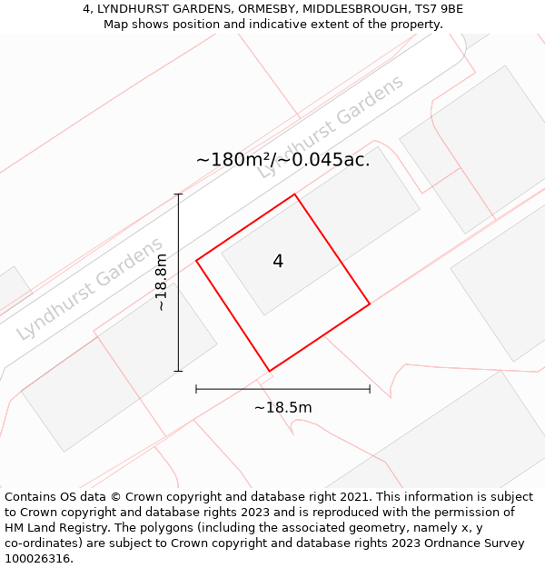 4, LYNDHURST GARDENS, ORMESBY, MIDDLESBROUGH, TS7 9BE: Plot and title map