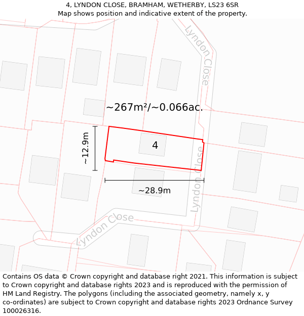 4, LYNDON CLOSE, BRAMHAM, WETHERBY, LS23 6SR: Plot and title map