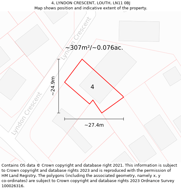 4, LYNDON CRESCENT, LOUTH, LN11 0BJ: Plot and title map