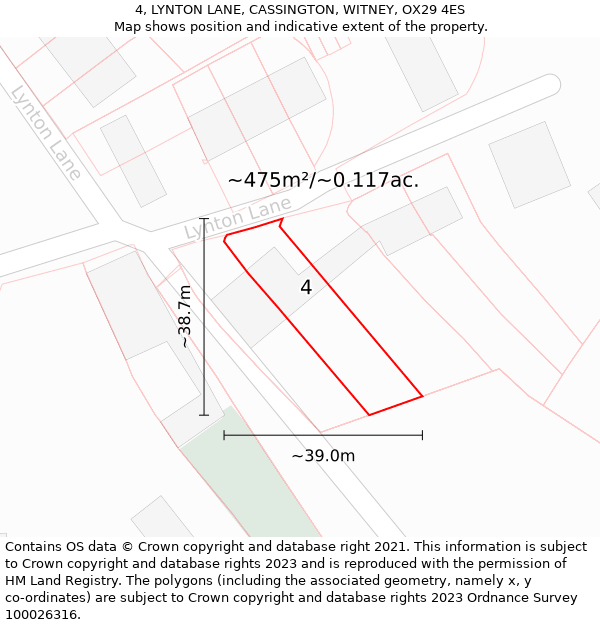 4, LYNTON LANE, CASSINGTON, WITNEY, OX29 4ES: Plot and title map