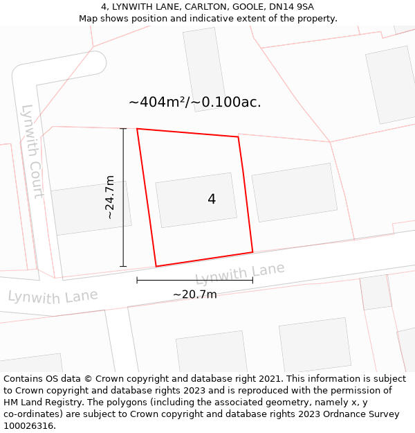 4, LYNWITH LANE, CARLTON, GOOLE, DN14 9SA: Plot and title map