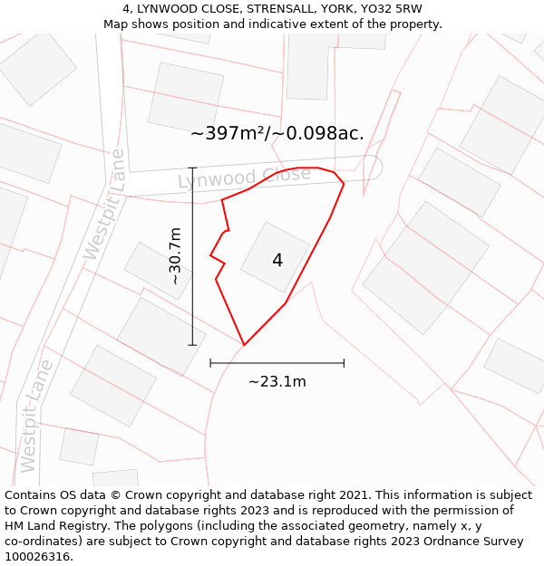 4, LYNWOOD CLOSE, STRENSALL, YORK, YO32 5RW: Plot and title map