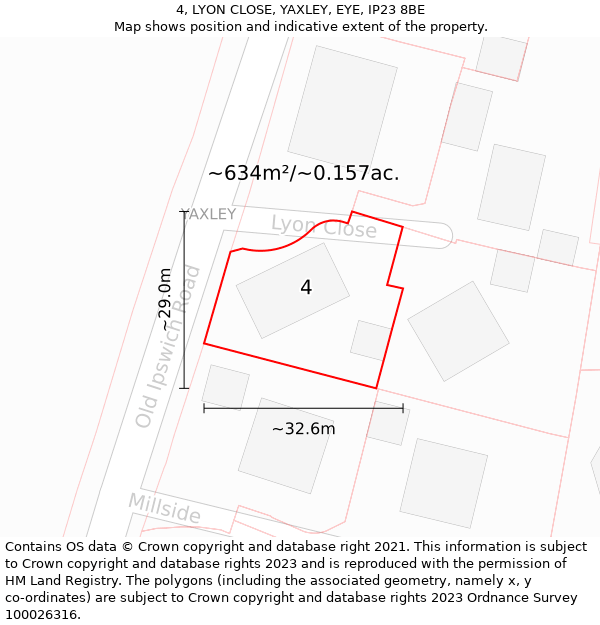 4, LYON CLOSE, YAXLEY, EYE, IP23 8BE: Plot and title map