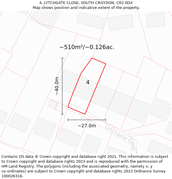 4, LYTCHGATE CLOSE, SOUTH CROYDON, CR2 0DX: Plot and title map