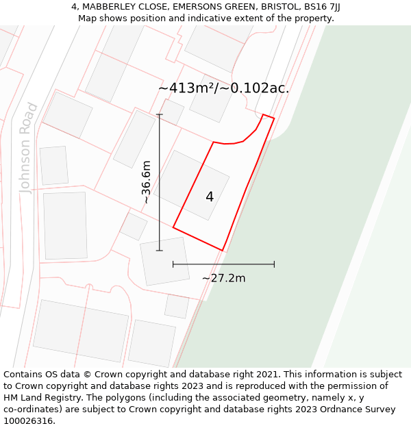 4, MABBERLEY CLOSE, EMERSONS GREEN, BRISTOL, BS16 7JJ: Plot and title map