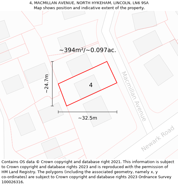 4, MACMILLAN AVENUE, NORTH HYKEHAM, LINCOLN, LN6 9SA: Plot and title map