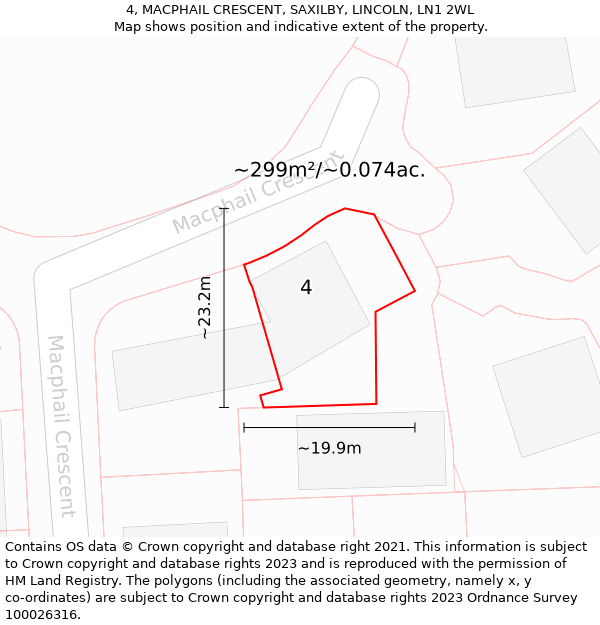 4, MACPHAIL CRESCENT, SAXILBY, LINCOLN, LN1 2WL: Plot and title map