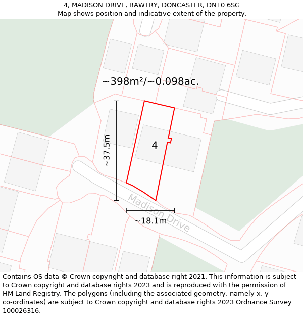 4, MADISON DRIVE, BAWTRY, DONCASTER, DN10 6SG: Plot and title map