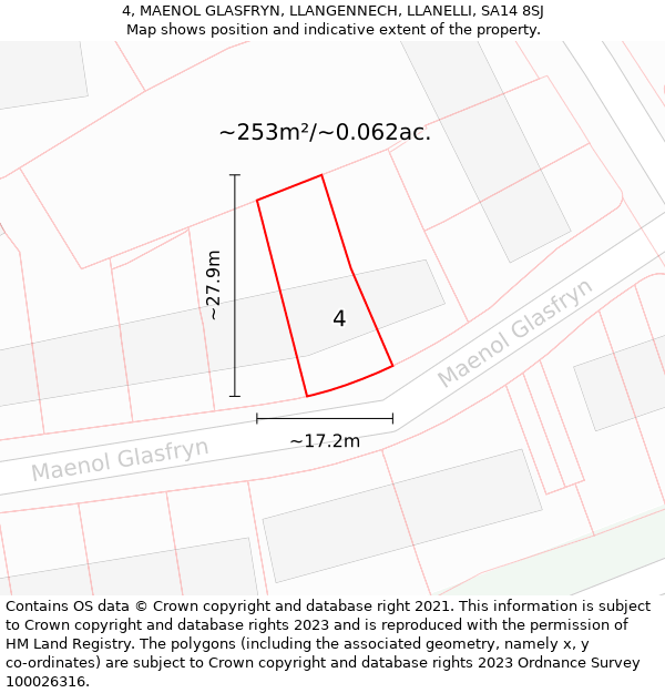 4, MAENOL GLASFRYN, LLANGENNECH, LLANELLI, SA14 8SJ: Plot and title map