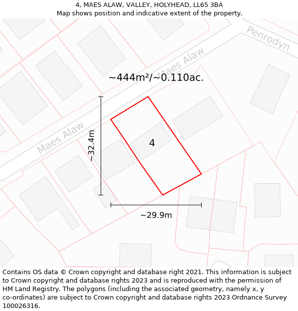 4, MAES ALAW, VALLEY, HOLYHEAD, LL65 3BA: Plot and title map