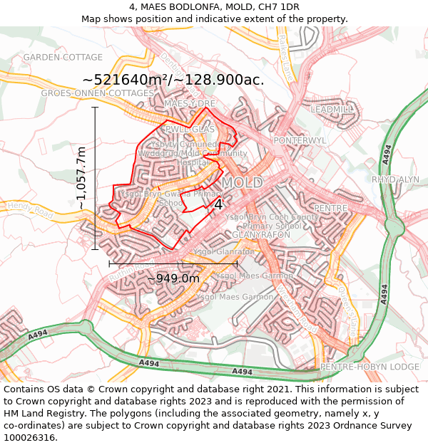 4, MAES BODLONFA, MOLD, CH7 1DR: Plot and title map