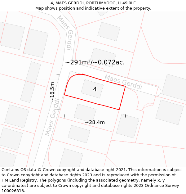 4, MAES GERDDI, PORTHMADOG, LL49 9LE: Plot and title map