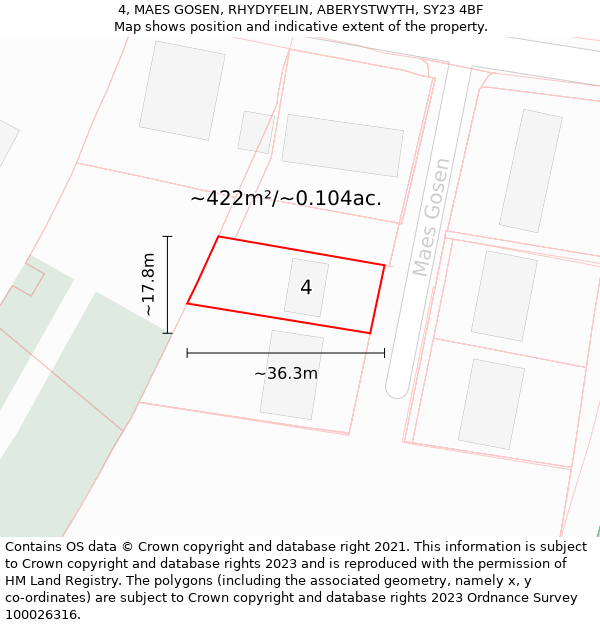 4, MAES GOSEN, RHYDYFELIN, ABERYSTWYTH, SY23 4BF: Plot and title map