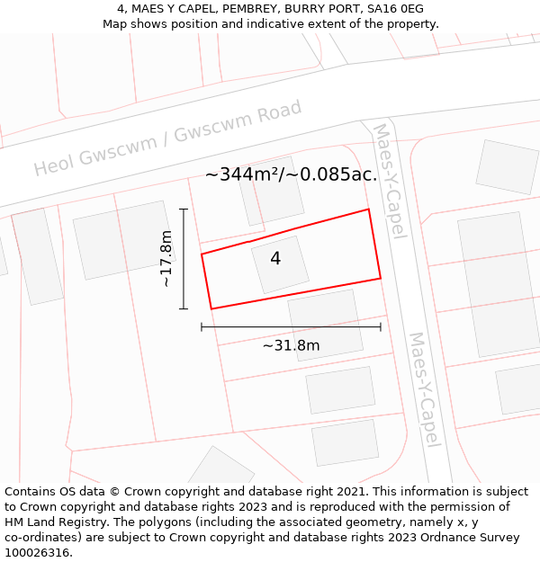 4, MAES Y CAPEL, PEMBREY, BURRY PORT, SA16 0EG: Plot and title map