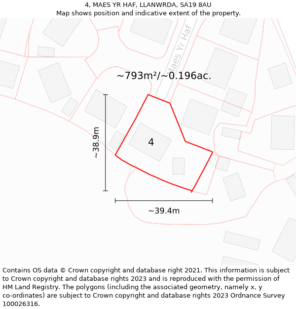 4, MAES YR HAF, LLANWRDA, SA19 8AU: Plot and title map