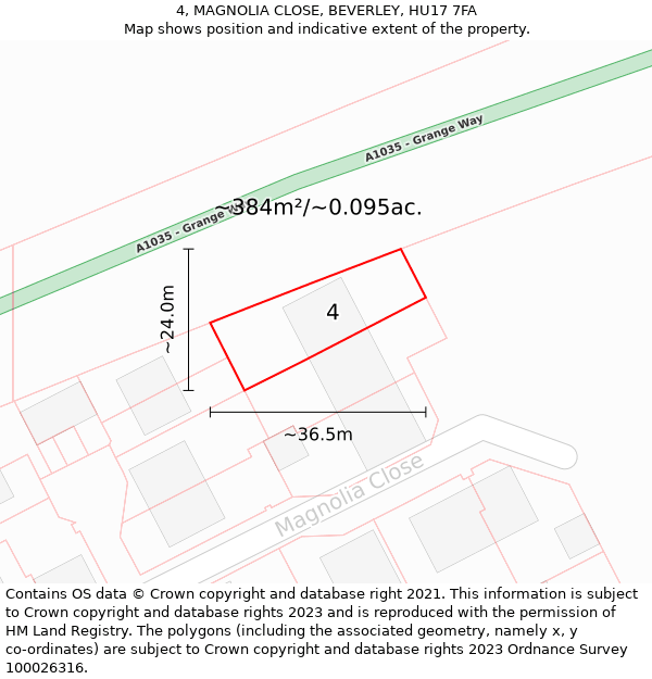 4, MAGNOLIA CLOSE, BEVERLEY, HU17 7FA: Plot and title map