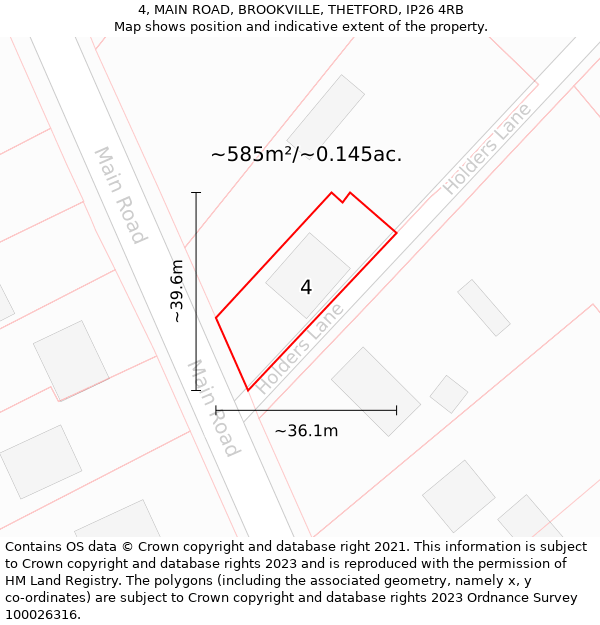 4, MAIN ROAD, BROOKVILLE, THETFORD, IP26 4RB: Plot and title map