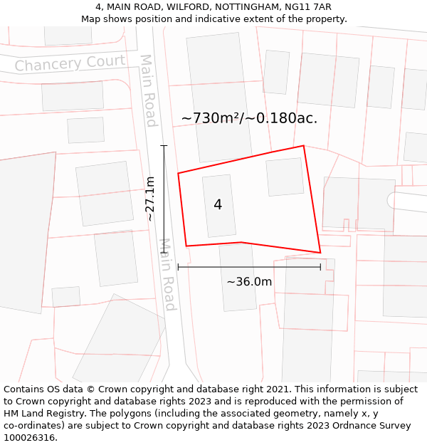 4, MAIN ROAD, WILFORD, NOTTINGHAM, NG11 7AR: Plot and title map