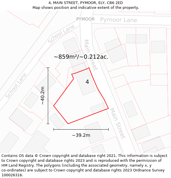 4, MAIN STREET, PYMOOR, ELY, CB6 2ED: Plot and title map