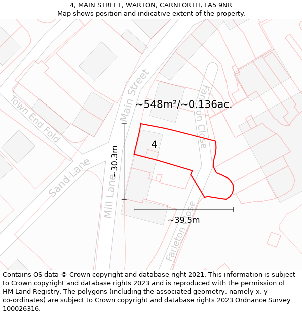 4, MAIN STREET, WARTON, CARNFORTH, LA5 9NR: Plot and title map