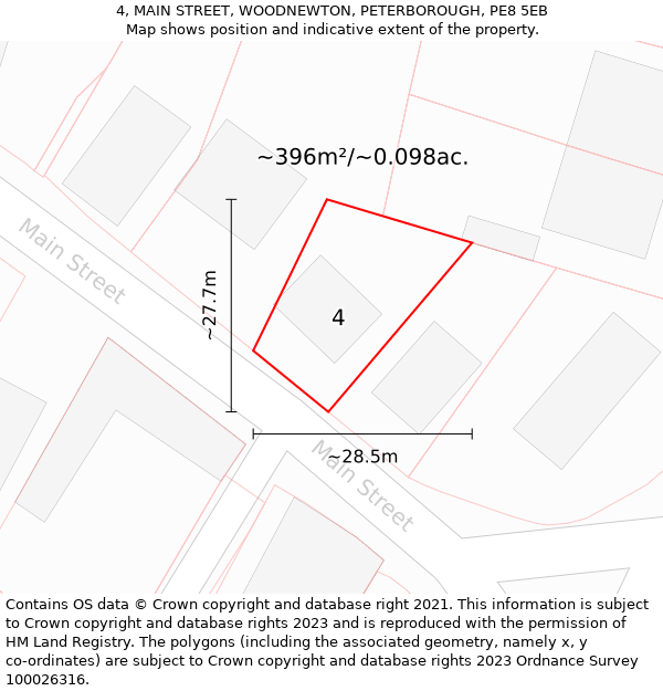 4, MAIN STREET, WOODNEWTON, PETERBOROUGH, PE8 5EB: Plot and title map