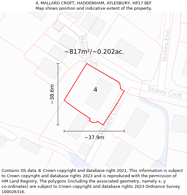 4, MALLARD CROFT, HADDENHAM, AYLESBURY, HP17 8EF: Plot and title map