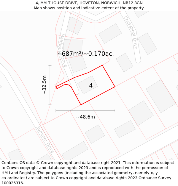 4, MALTHOUSE DRIVE, HOVETON, NORWICH, NR12 8GN: Plot and title map