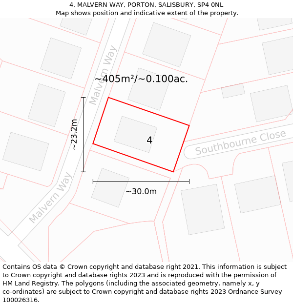 4, MALVERN WAY, PORTON, SALISBURY, SP4 0NL: Plot and title map