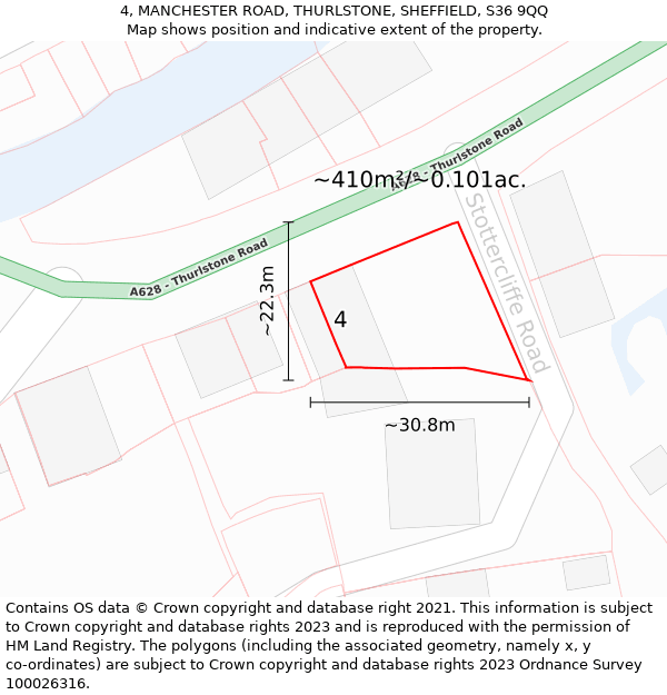 4, MANCHESTER ROAD, THURLSTONE, SHEFFIELD, S36 9QQ: Plot and title map