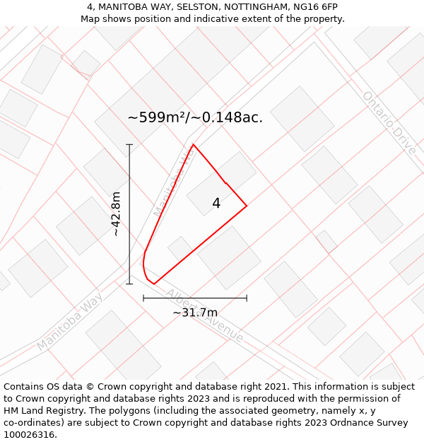 4, MANITOBA WAY, SELSTON, NOTTINGHAM, NG16 6FP: Plot and title map