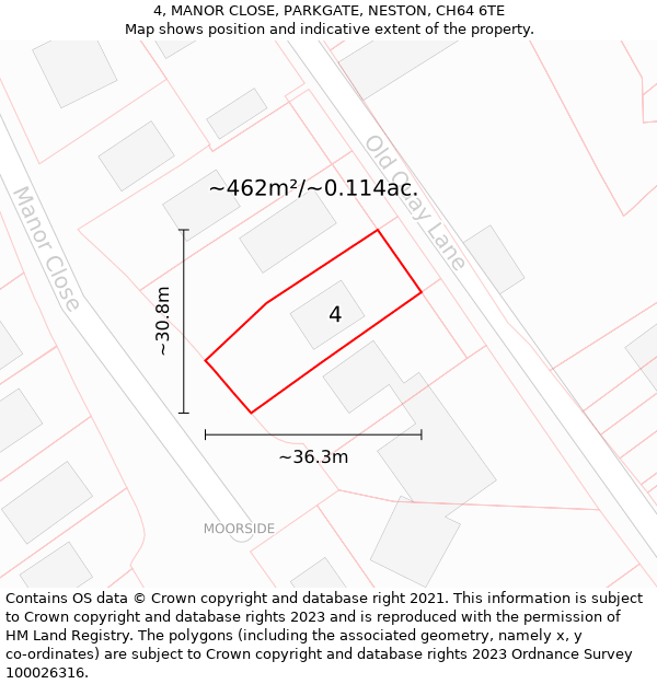 4, MANOR CLOSE, PARKGATE, NESTON, CH64 6TE: Plot and title map