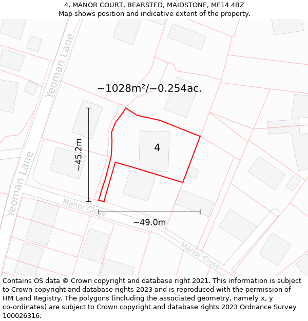 4, MANOR COURT, BEARSTED, MAIDSTONE, ME14 4BZ: Plot and title map