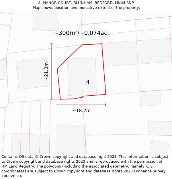 4, MANOR COURT, BLUNHAM, BEDFORD, MK44 3NP: Plot and title map