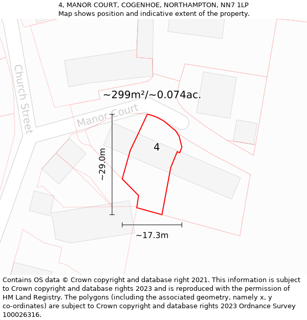 4, MANOR COURT, COGENHOE, NORTHAMPTON, NN7 1LP: Plot and title map