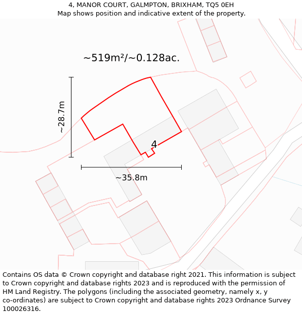 4, MANOR COURT, GALMPTON, BRIXHAM, TQ5 0EH: Plot and title map