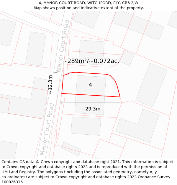 4, MANOR COURT ROAD, WITCHFORD, ELY, CB6 2JW: Plot and title map