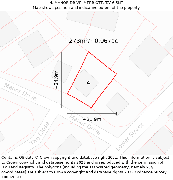 4, MANOR DRIVE, MERRIOTT, TA16 5NT: Plot and title map