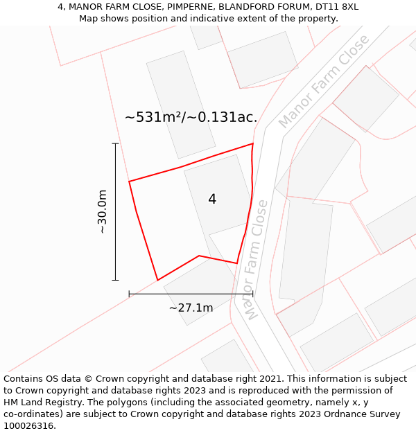 4, MANOR FARM CLOSE, PIMPERNE, BLANDFORD FORUM, DT11 8XL: Plot and title map