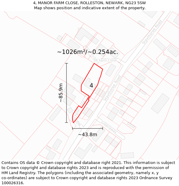 4, MANOR FARM CLOSE, ROLLESTON, NEWARK, NG23 5SW: Plot and title map