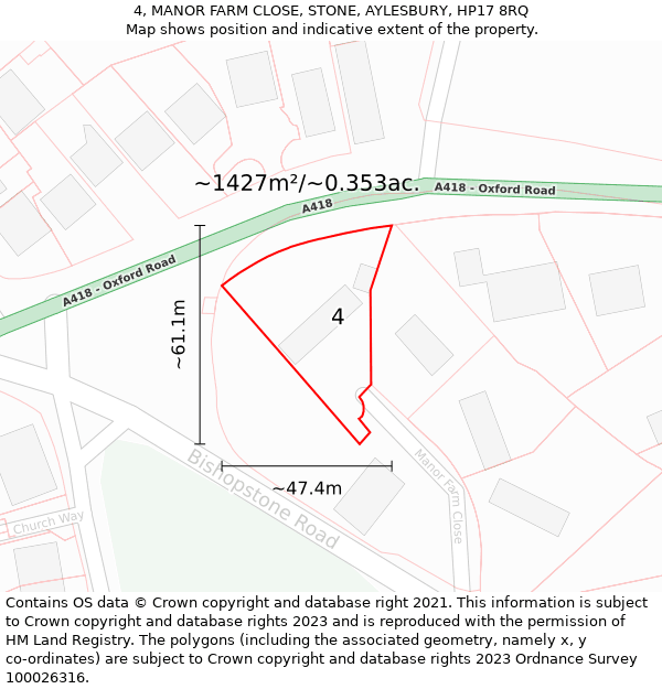 4, MANOR FARM CLOSE, STONE, AYLESBURY, HP17 8RQ: Plot and title map