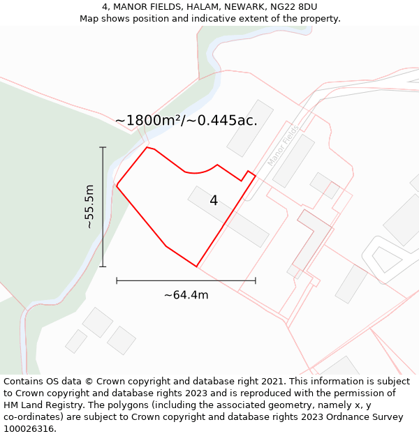 4, MANOR FIELDS, HALAM, NEWARK, NG22 8DU: Plot and title map