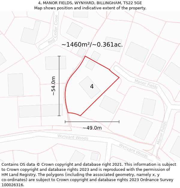 4, MANOR FIELDS, WYNYARD, BILLINGHAM, TS22 5GE: Plot and title map