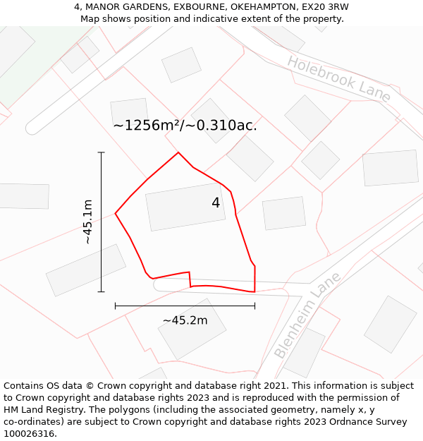 4, MANOR GARDENS, EXBOURNE, OKEHAMPTON, EX20 3RW: Plot and title map