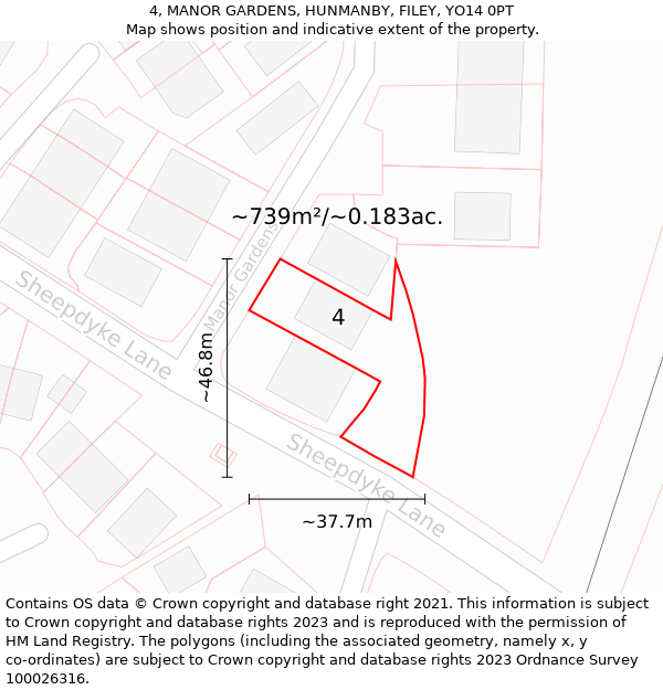 4, MANOR GARDENS, HUNMANBY, FILEY, YO14 0PT: Plot and title map