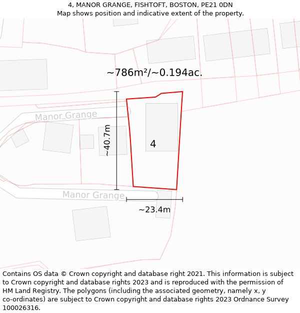 4, MANOR GRANGE, FISHTOFT, BOSTON, PE21 0DN: Plot and title map